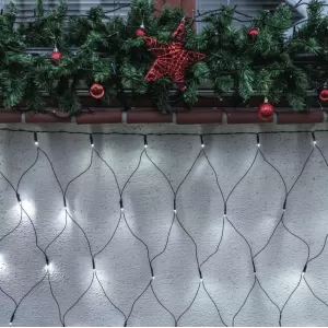 LED girlianda - tinklas Emos, šaltai balta 160 X LED, sujungiama + maitinimo šaltinis su pulteliu, 2x1.5m